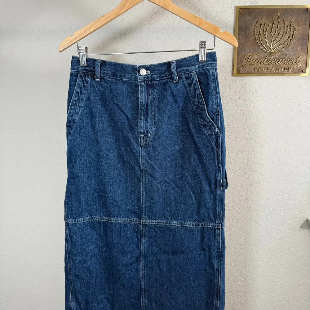 Women's Madewell Denim‎ Blue Jean Cargo Pieced Midi Skirt Size 26 Small